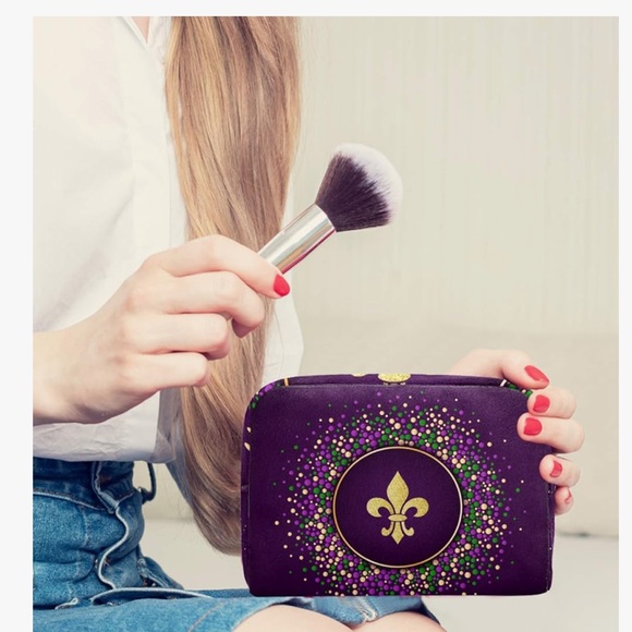 Purple and Gold Fleur-de-Lis Cosmetic Bag - Picture 2 of 7
